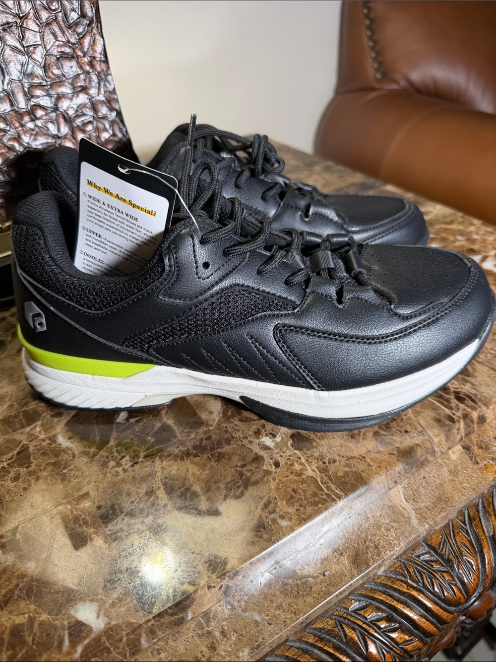 Men's Black Athletic Sneakers with Lime Accent